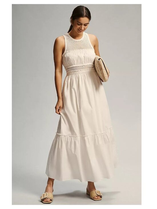 Anthropologie Dresses & Skirts - Mare Mare x Anthropologie White Smocked Tiered Maxi Dress Size XL 100% Cotton